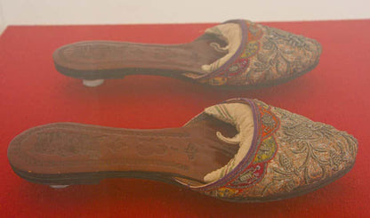 Antique Italian Venetian Shoes Leather and Silk Embroidered Framed