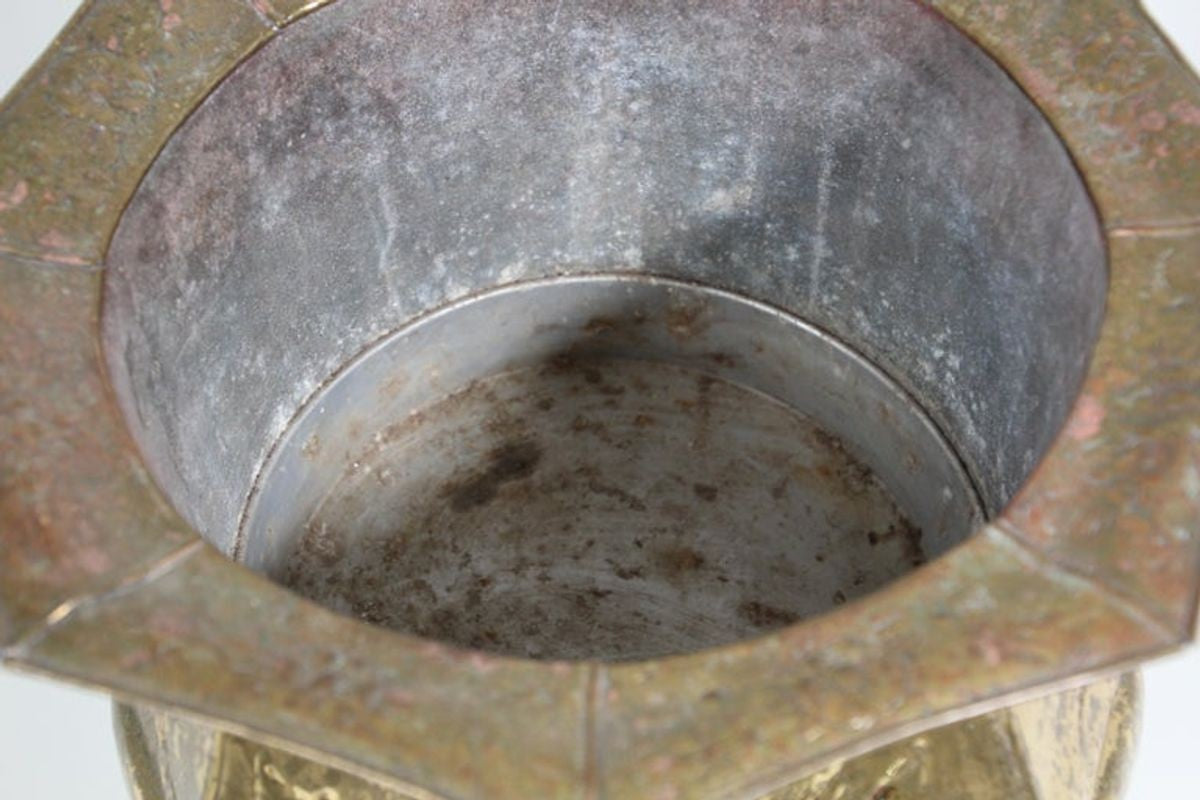 Vintage Brass Metal Embossed Footed Cachepot