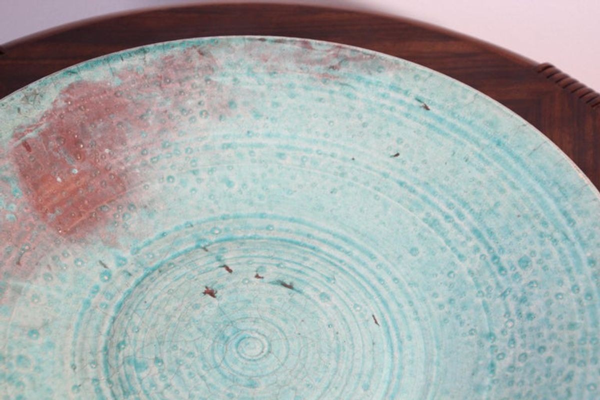 Handcrafted Italian Art Studio Large Stoneware Bowl Aqua Color