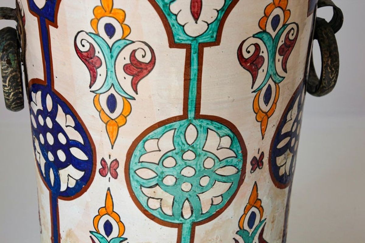 Handcrafted Moorish Ceramic Urns with Metal Handles, 20th Century