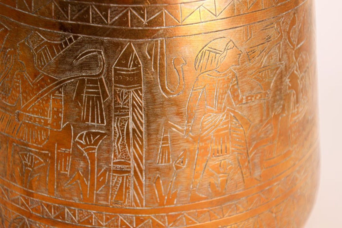 Hand Etched Egyptian Brass Vessel Jardiniere, 19th Century