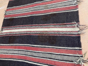 Moroccan Vintage Flat-Weave Black Camel Hair Tribal Rug