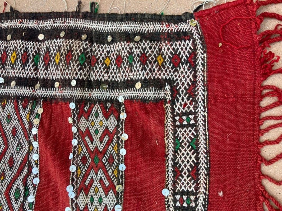 1960s Authentic Moroccan Ethnic Rug with Sequins North Africa, Handira