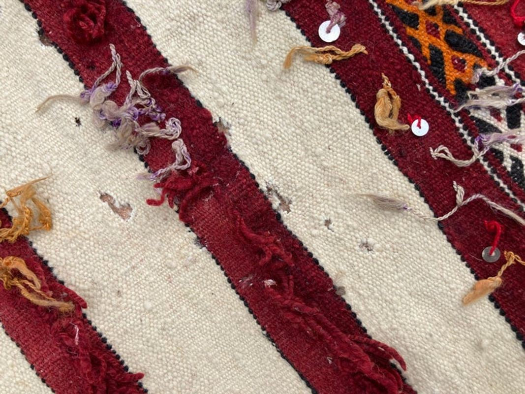 1960s Authentic Moroccan Vintage Tribal Kilim Handira Rug