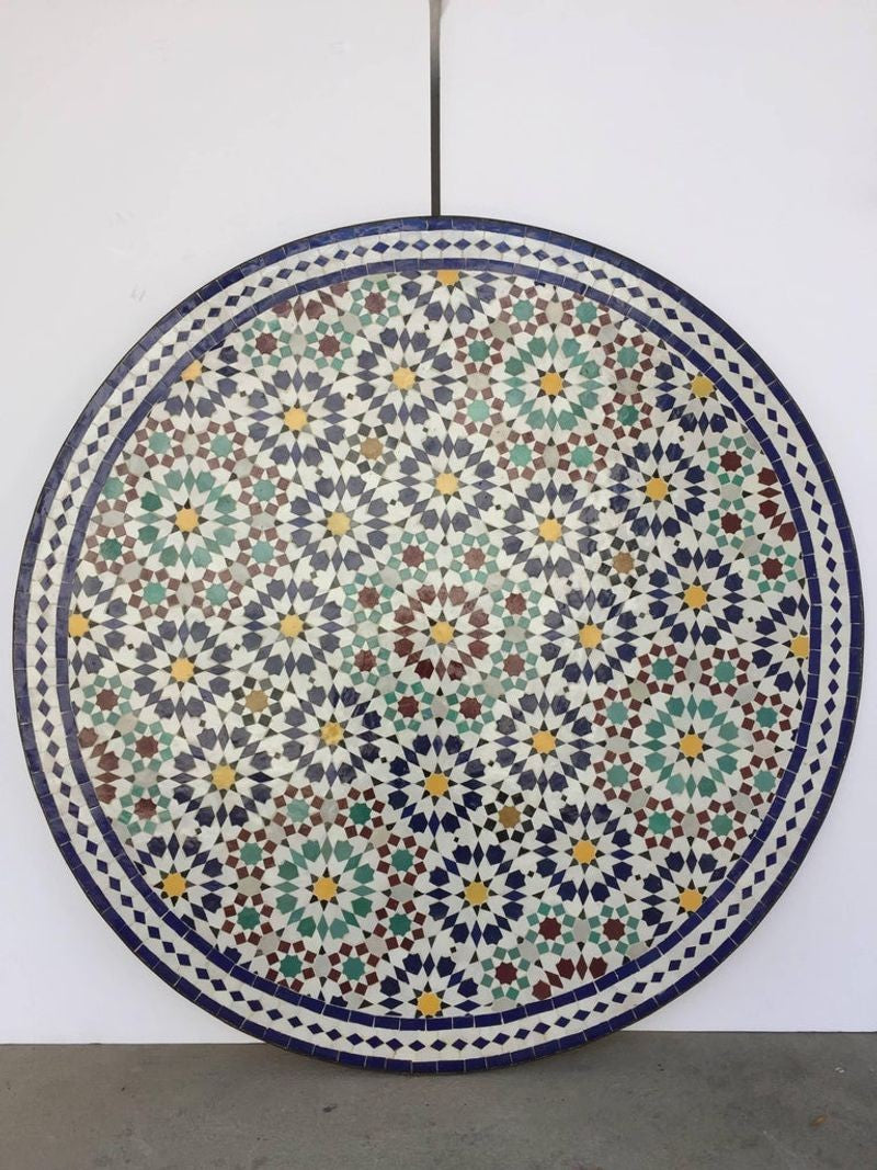 Moroccan Round Mosaic Outdoor Tile Table in Fez Moorish Design