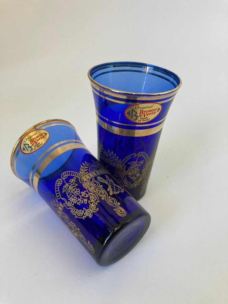 Italian Moorish Royal Blue and Gold Crystal Drinking Glasses
