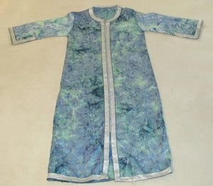 Moroccan Moorish Caftan Maxi Dress Brocade Aquamarine Blue and Silver Size M L