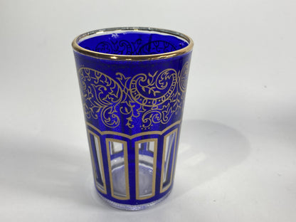 Moroccan Royal Blue Shot Glasses Set of Six, Gold Moorish Design, 1980
