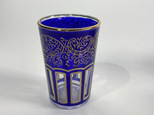 Moroccan Royal Blue Shot Glasses with Gold Moorish Design Set of 6 Barware