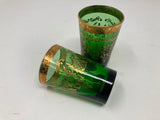 Set of Six Handblown Moorish Green and Gold Tea Glasses