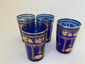 Moorish Blue and Gold Crystal Barware Italian Drinking Glasses Set of 4