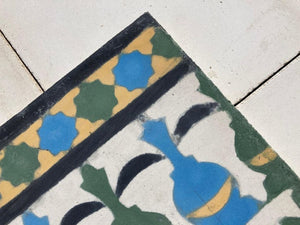 Moroccan Encaustic Cement Tile Border with Moorish Fez Design