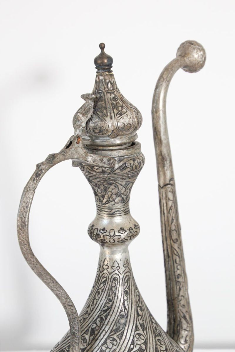 Middle Eastern Islamic Turkish Ottoman Tinned Copper Ewer