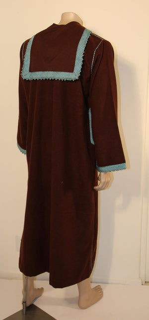 Cashmere Brown and Turquoise Caftan 1980s Robe