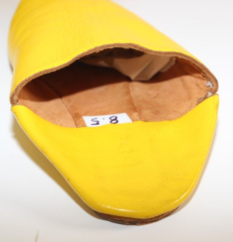 Moroccan Hand Tooled Yellow Leather Slippers Pointed Shoes