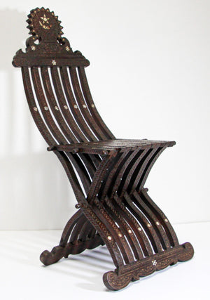 Middle Eastern 19th Century Inlaid Moorish Folding Chair