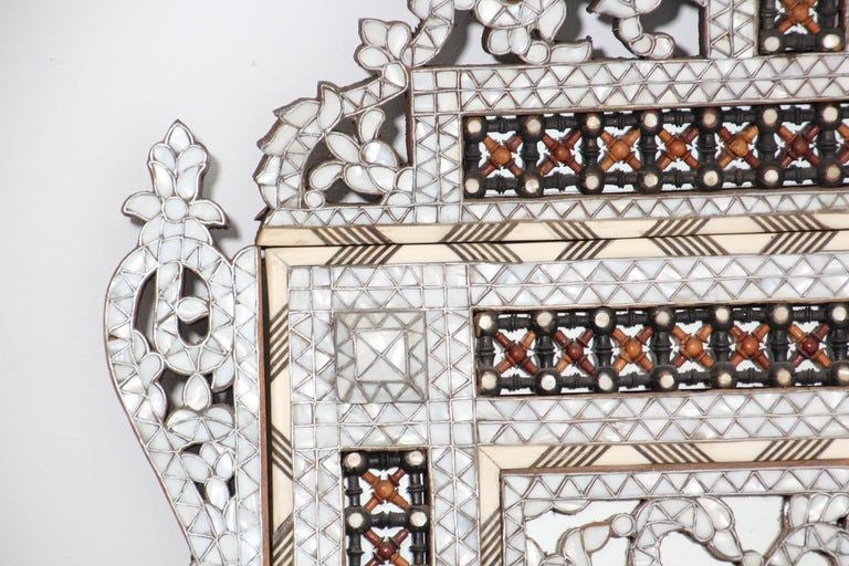 White Shell Inlaid Antique Middle Eastern Damascene Syrian Mirror 66"