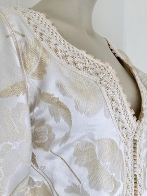Moroccan Caftan White Ivory and Gold Brocade Kaftan