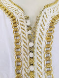 Moroccan Floral White Kaftan Maxi Dress Caftan Size Large