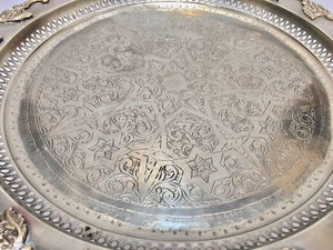 Moroccan Polished Round Footed Silvered Tray Table