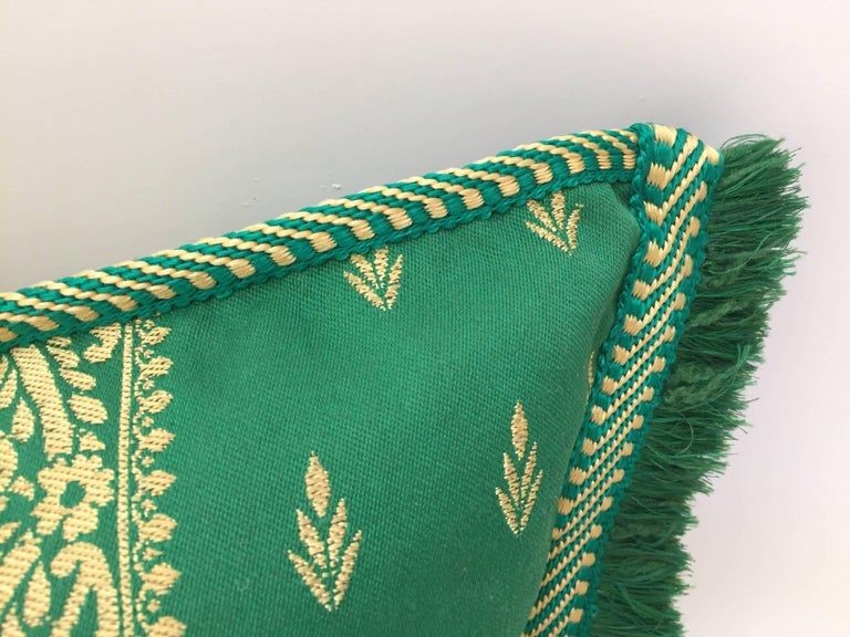 Large Pair of Moroccan Damask Green Bolster Lumbar Decorative Pillows