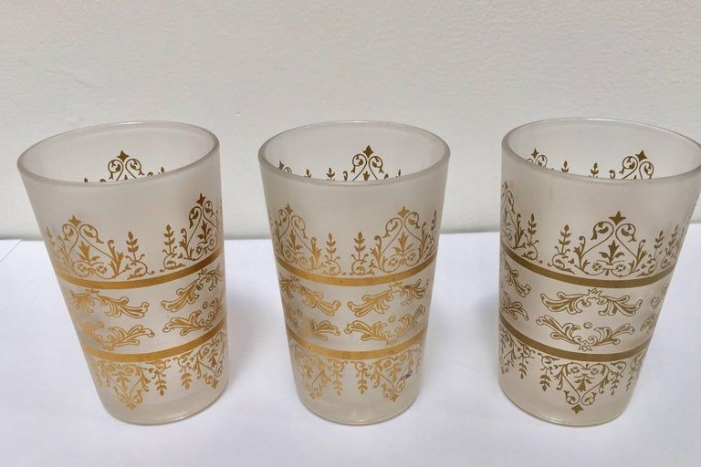 Set of Six Moorish White Frosted and Gold Glasses
