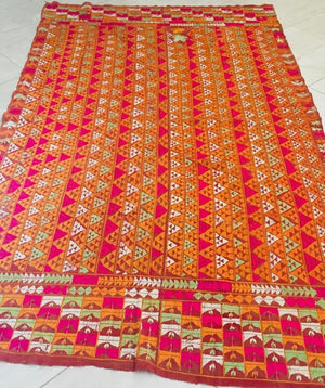 Phulkari Bawan Bagh Wedding Shawl, Silk Embroidery on Cotton, Punjab India