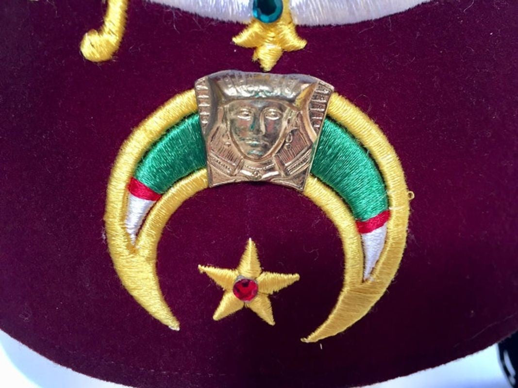 AL Malaikah Vintage Iconic Masonic Shriner Burgundy Wool Fez Hat
