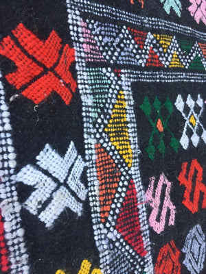 Moroccan Vintage North African Black Tribal Kilim Rug