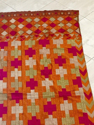 Phulkari Bawan Bagh Silk Embroidery Wedding Shawl, Punjab India