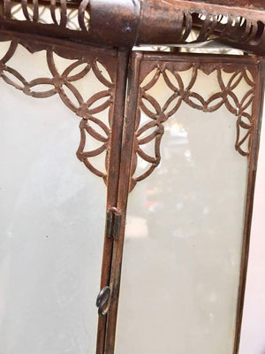 Moroccan Vintage Metal and Frosted Glass Light Fixture