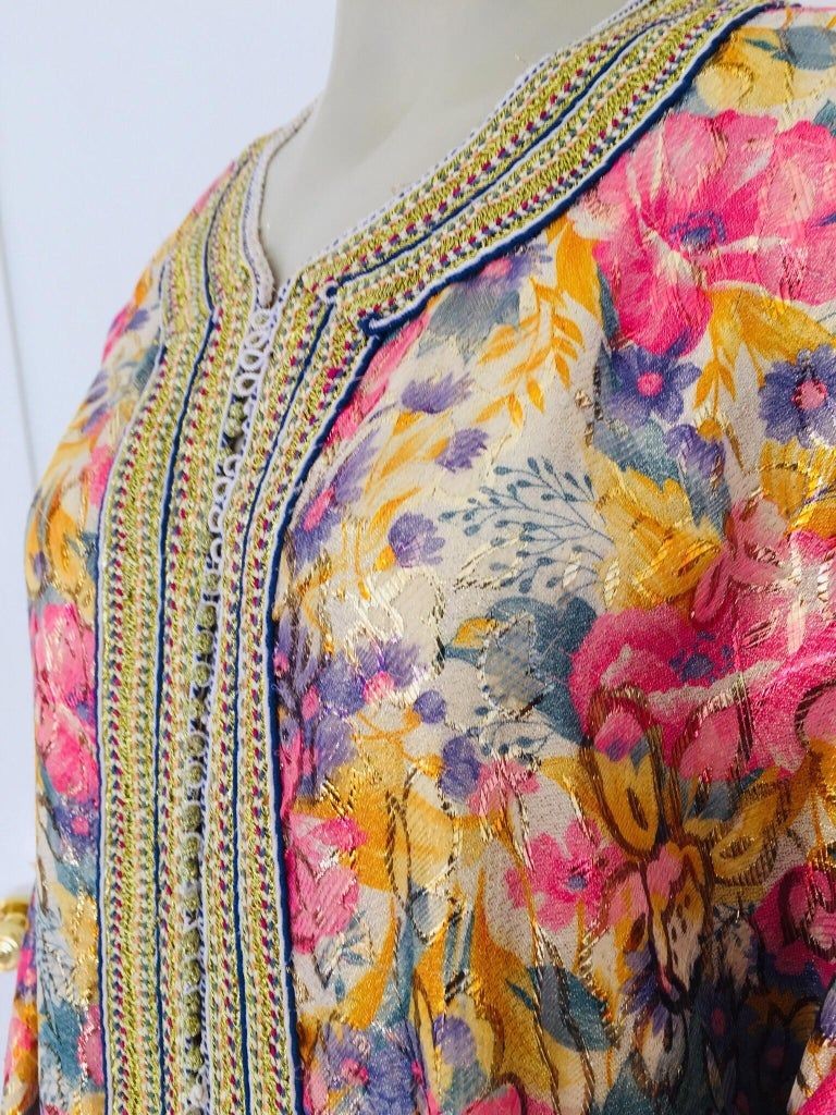 Vintage Moroccan Caftan Metallic Floral Silk Brocade