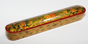 Persian Lacquer Pen Box Hand Painted with Floral and Gilt Design