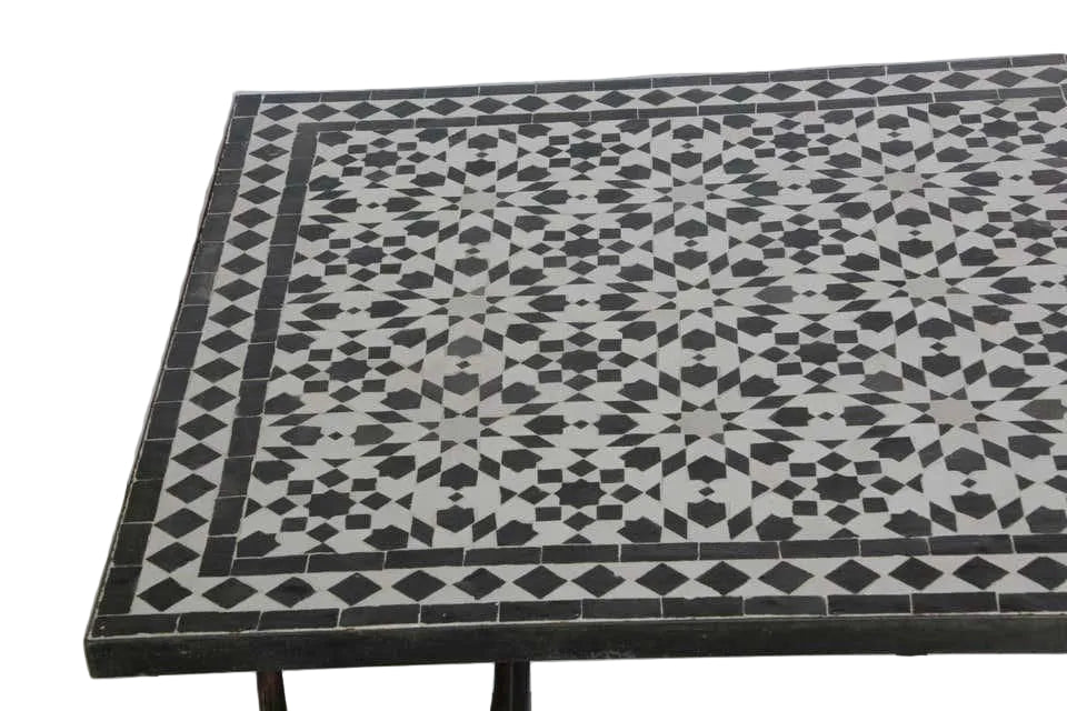 Moroccan Fez Mosaic Table in Black and White Tiles