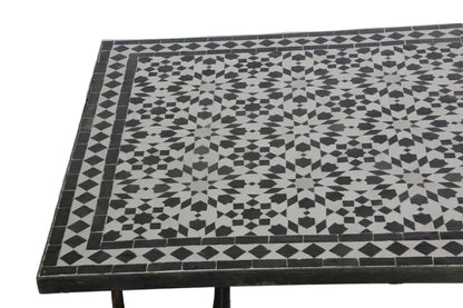 Moroccan Fez Mosaic Table in Black and White Tiles