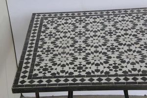 Moroccan Fez Mosaic Table in Black and White Tiles