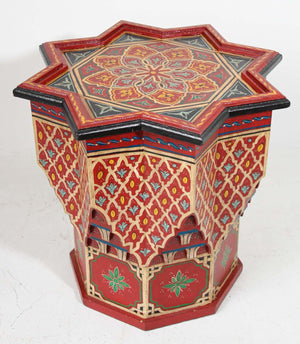 Moroccan Moorish Side Table Hand Painted Red Wood