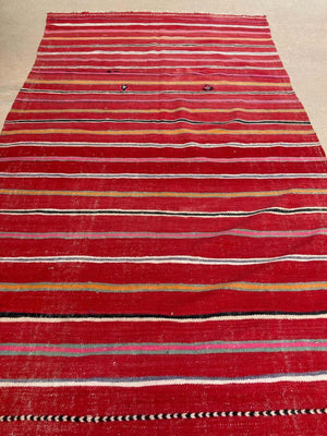 1960s Moroccan Vintage Flat-Weave Ethnic Textile Rug