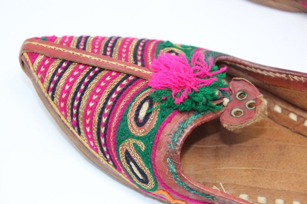 Handcrafted Moorish Leather Ethnic Turkish Gold Embroidered Shoes