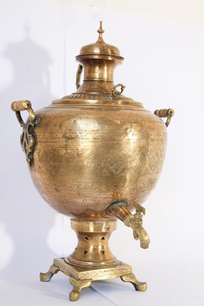 19th Century Handcrafted Mughal Brass Samovar in Moorish Style