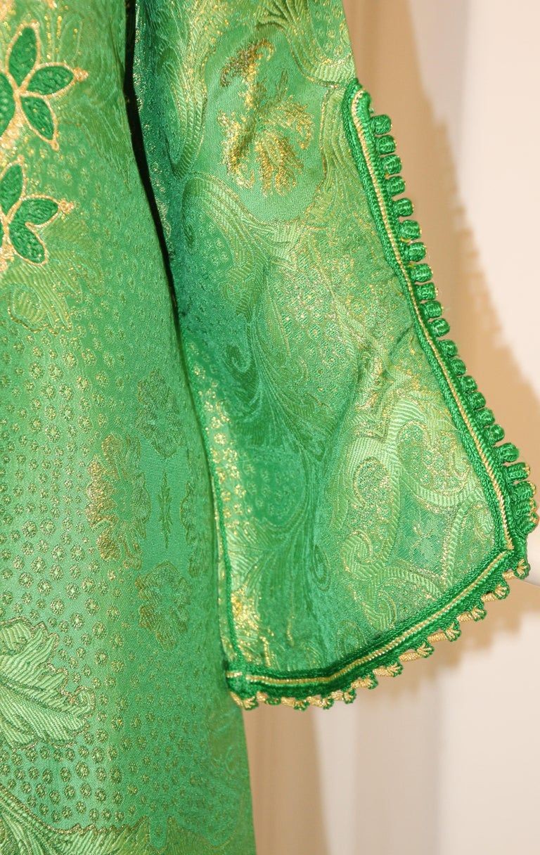 Elegant Moroccan Caftan Emerald Green and Gold Metallic Brocade