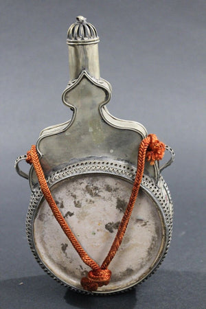 Moroccan Ceramic Flask Bottle from Fez with Silvered Filigree