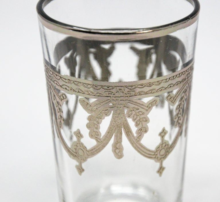 Moroccan Clear and Silver Overlay Shot Glasses Set of 6