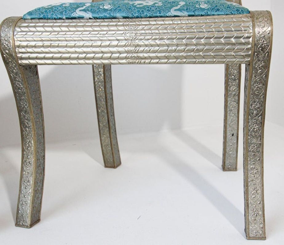 Anglo-Indian Silvered Wrapped Clad Side Chairs a Pair