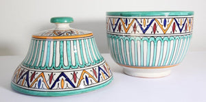 Handcrafted Ceramic Glazed Covered Jar in Fez Morocco