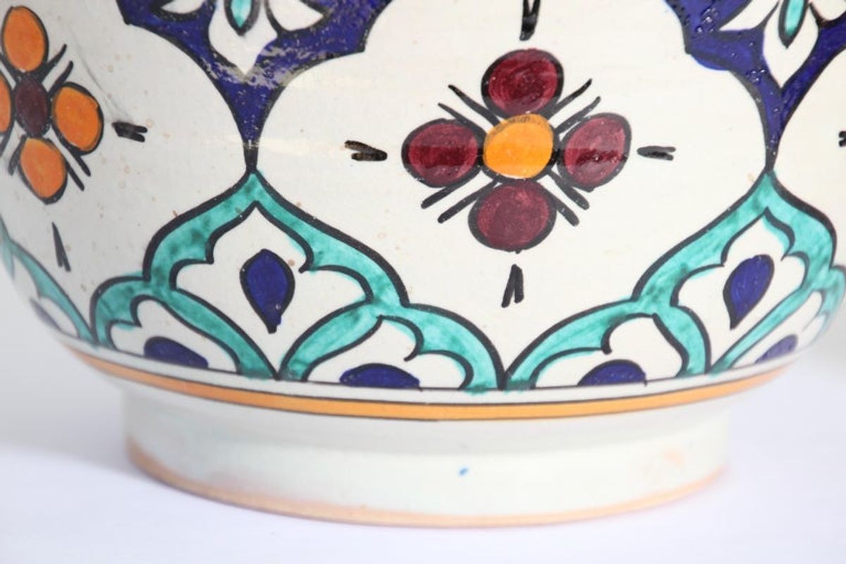 Moorish Ceramic Glazed Covered Urns Handcrafted in Fez Morocco