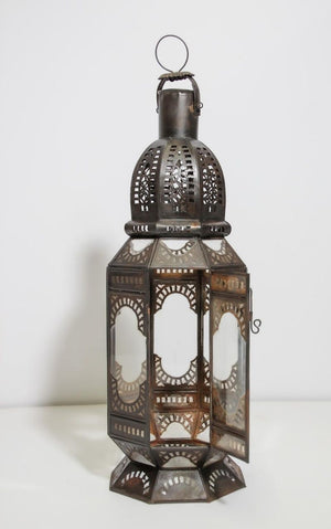 Moroccan Metal and Clear Glass Candle Lantern