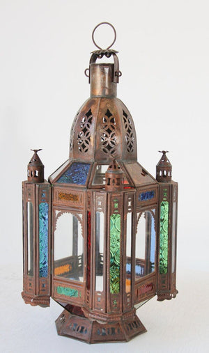Moroccan Moorish Tole and Glass Candle Lantern