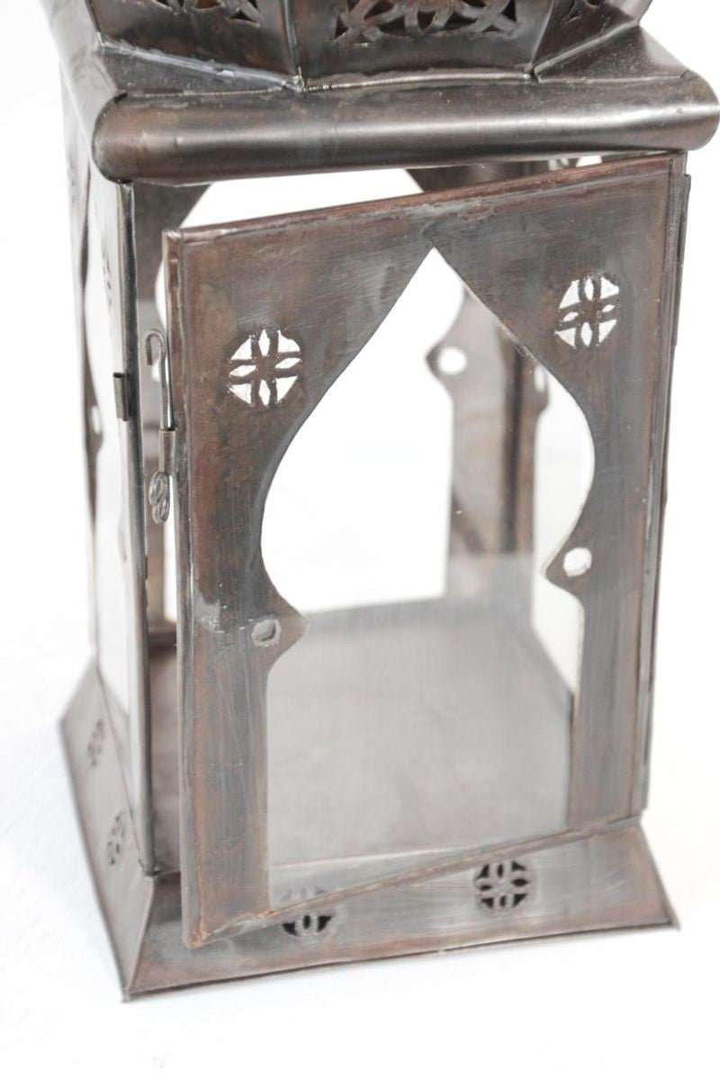 Moroccan Moorish Square Tole and Clear Glass Candle Lantern