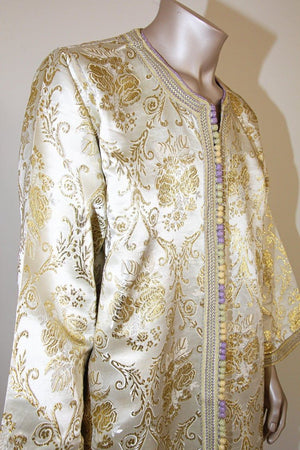 Moroccan Vintage Kaftan Gentleman Damask Gold Caftan, circa 1970
